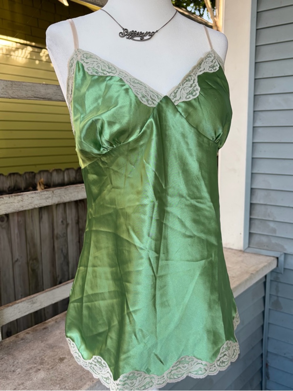 Vintage y2k Green Satin Lace Fairy Camisole